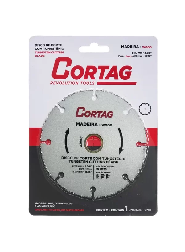 DISCO CORTE MADEIRA CORTAG 110MM (TUNGSTENIO)